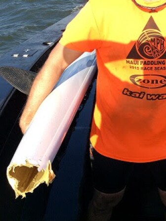 A Sunshine Coast mas has had a lucky escape after a shark bit off the back of his kayak in Moreton Bay on Sunday. Picture: Supplied