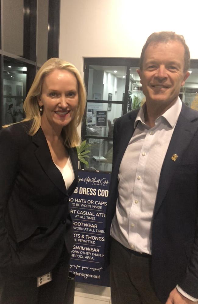 Opposition leader Mark Speakman, with the deputy leader of the NSW Liberal Party, Natalie Ward, at the Royal Motor Yacht Club Broken Bay. Picture: Jim O’Rourke