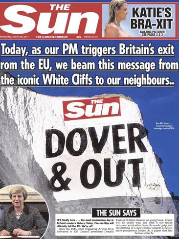 The Sun’s front page: Dover &amp; Out. Picture: Twitter