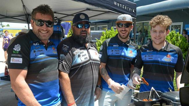 Joel McLeod, Lee Bob, Ashley McCarthy and Kyle Russell kept the crowd fed and raised money for North Chargers reserve grade. Picture: Jann Houley