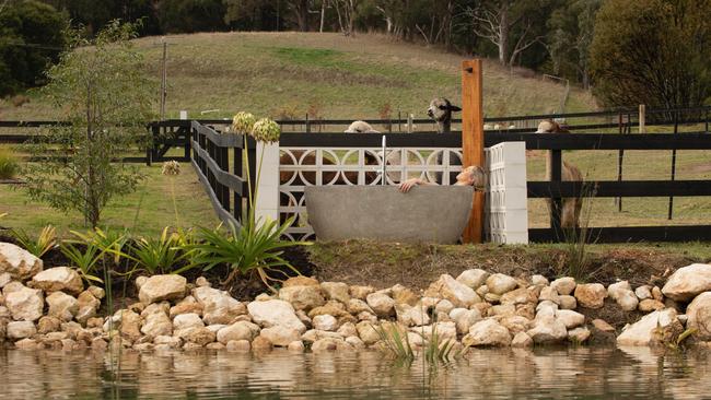 Guests can soak in an outdoor tub.