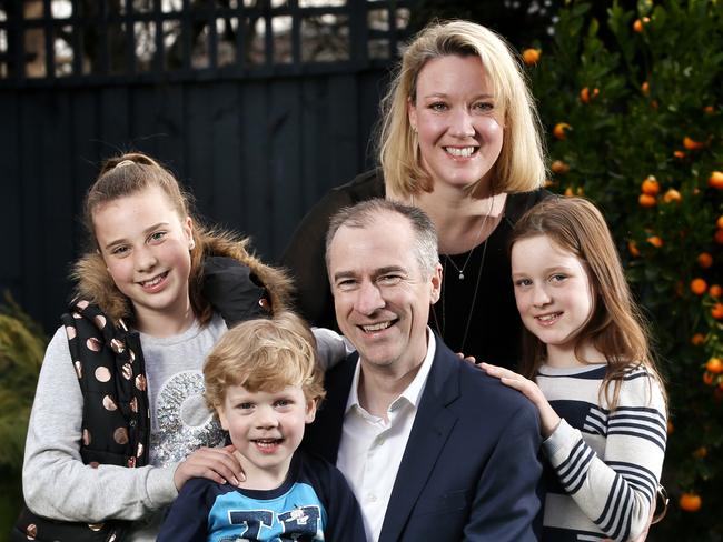 Sports presenter and author Gerad Whateley with wife Claire and children Rebecca, Alyssa and Benji. Picture: Michael Klein