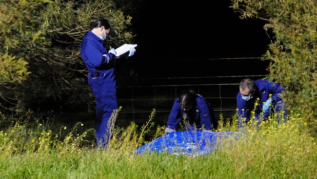 The scene at Black Hill Rd, Gisborne South, where Jill Meagher’s body was found.