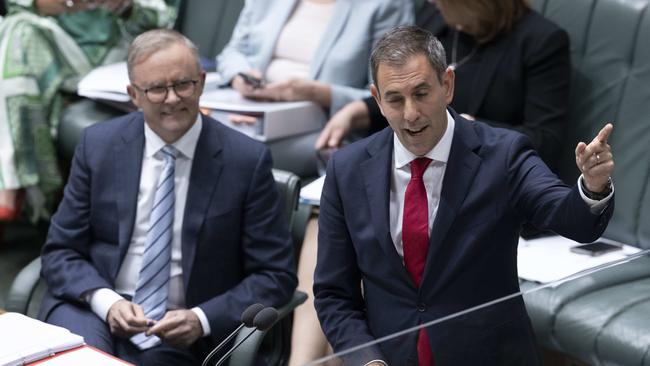 Treasurer Jim Chalmers with Prime Minister Anthony Albanese during Question Time. Picture: Gary Ramage/NCA NewsWire