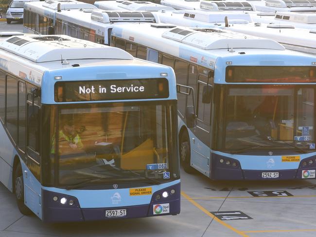 NSW Transport's Tempe Bus Depot as up to 1200 bus drivers strike in Sydney. Picture: Dean Lewins