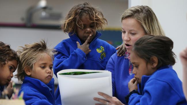 Ntaria School students with teacher Georgie Sutton. Picture: Lyndon Mechielsen