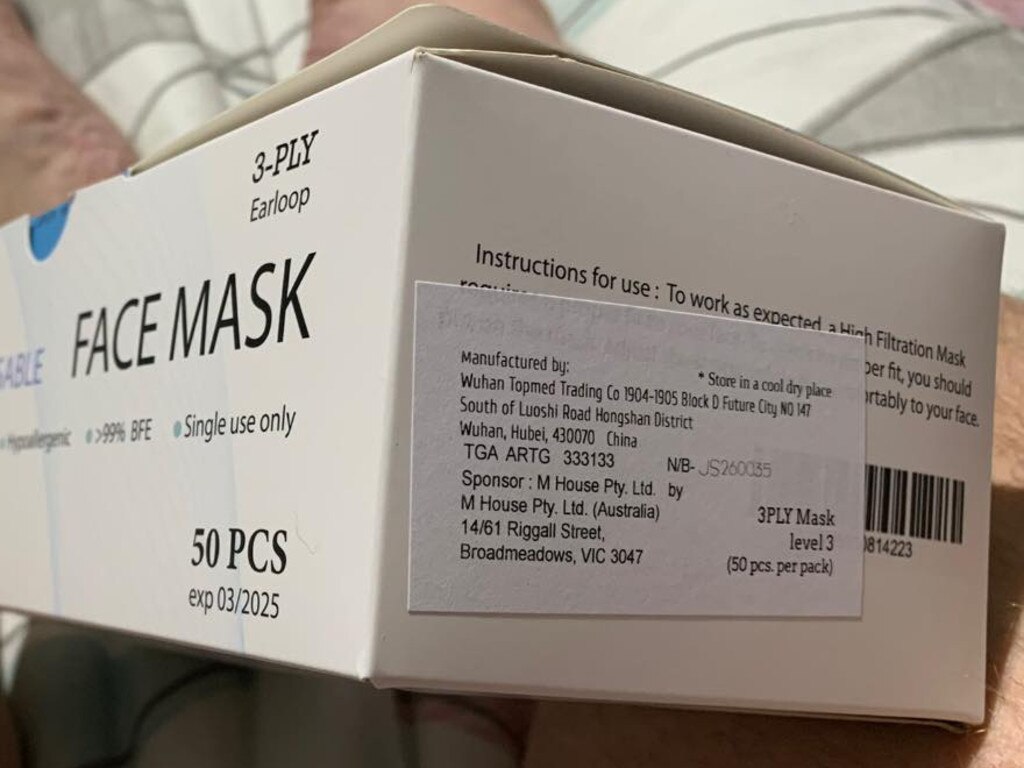 Some have noticed an eerie detail in the boxes of face masks people are lining up for. Picture: Facebook