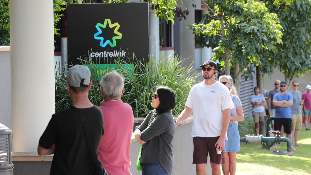 The queue outside Southport Centrelink during the first Covid lockdown. Picture Glenn Hampson
