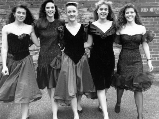 Students modelling school formal fashions in 1990. Picture: Brenton Edwards