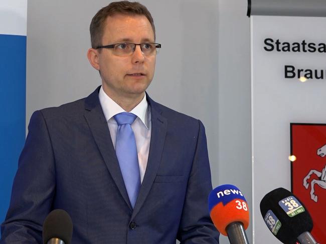 Hans Christian Wolters, a spokesman for Brunswick prosecutor's office, addressing the media in Braunschweig, Germany on the new suspect in the disappearance of British girl Madeleine McCann. Picture: AFP Photo