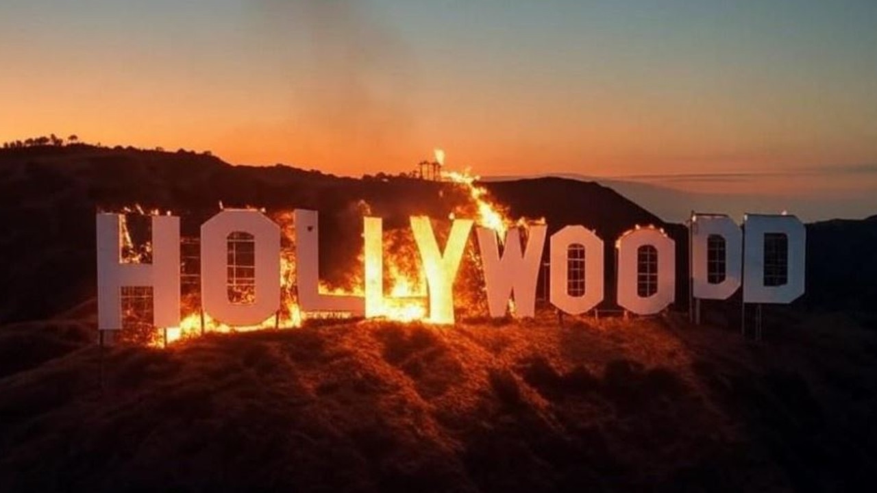An AI image of the ‘Hollywood sign’ burning left many scared. Picture: X