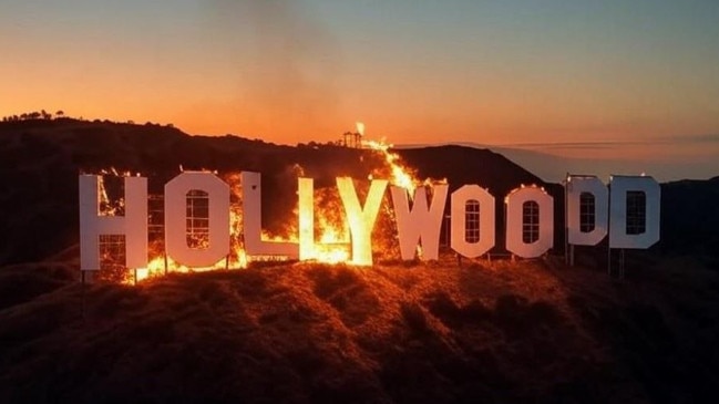 An AI image of the ‘Hollywood sign’ burning left many scared. Picture: X
