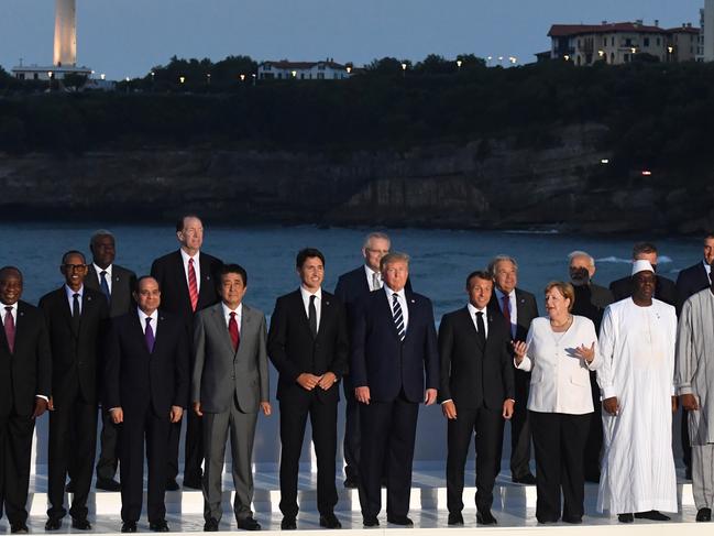 US President Donald Trump and Australia's Prime Minister Scott Morrison (centre) at the family photograph during the G7 Summit Biarritz. Picture: AAP