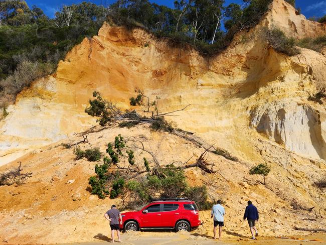 Epic Ocean Adventures Noosa owner Tyron Van Santen says the owners of a car swallowed by a spectacular sand slip at Rainbow Beach were lucky to escape without injury. Pictures: Epic Ocean Adventures Noosa