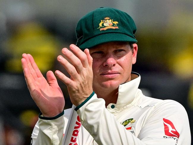 Australia's captain Steve Smith celebrates after their win at the end of the fourth day of the first Test cricket match against Sri Lanka at the Galle International Cricket Stadium in Galle on February 1, 2025. Australia won the first Test against Sri Lanka by an innings and 242 runs inside four days on February 1 to hand the hosts their worst Test cricket defeat. (Photo by Ishara S. KODIKARA / AFP)