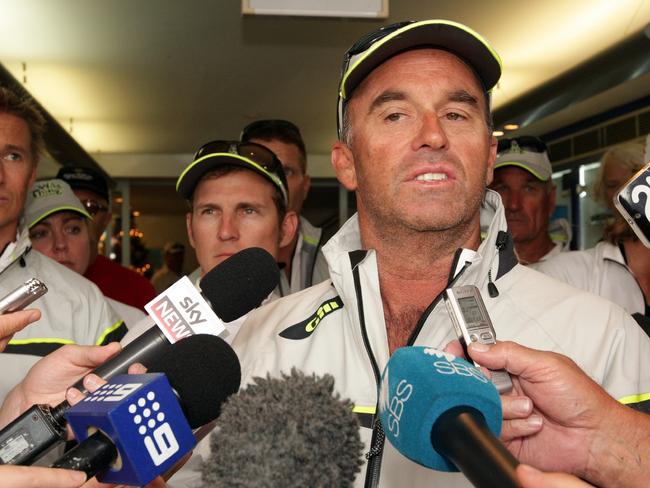 Wild Thing skipper Grant Wharington fronts the media after the 2012 Sydney to Hobart Yacht Race disqualification. Picture: John Fotiadis