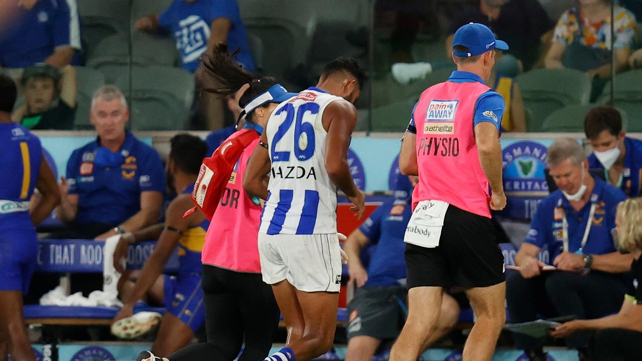 Tarryn Thomas will miss at least the next month with internal bruising after copping an accidental kick to the ribs. Picture: Getty Images