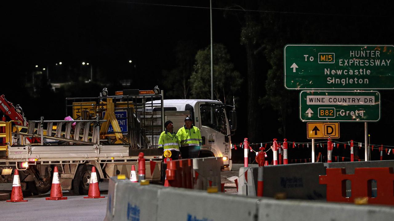 A roadblock near the site of the bus crash on June 12, 2023 in Cessnock. Picture: Getty Images