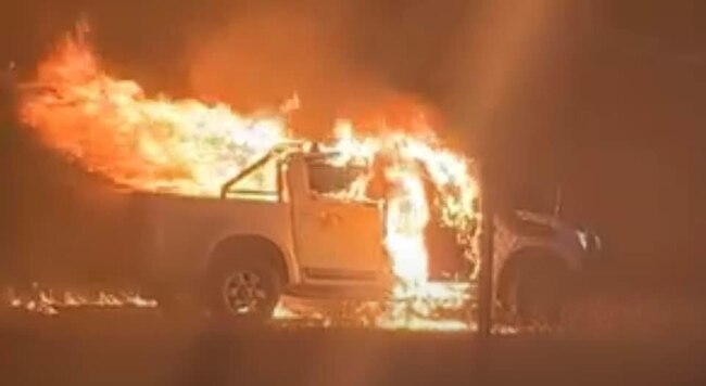 A stolen white Holden Colorado found burnt out near the Townsville Airport. Picture: Facebook