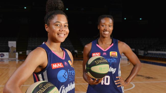 Lightning basketball imports Nia Coffey and Kayla Alexander have drawn on their shared experience in Adelaide to become a fearsome duo. Picture: AAP Image/ Brenton Edwards