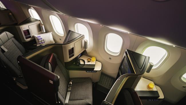 Qatar business class cabin.