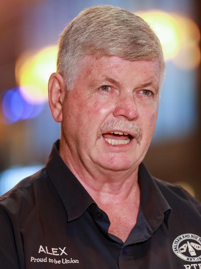 Alex Claassens, the RTBU secretary, during a press conference, at Central Station, Sydney, today Picture: Justin Lloyd