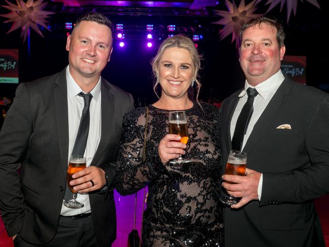 Will Flynn, Amy Smoothy and Kevin Smoothy at Mackay Mayor's Charity Ball Saturday 10 May 2025 Picture: Michaela Harlow
