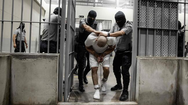 A Venezuelan deported from the US arrives at the Terrorism Confinement Centre in the city of Tecoluca, El Salvador. Picture: El Salvador's Presidency Press Office / AFP