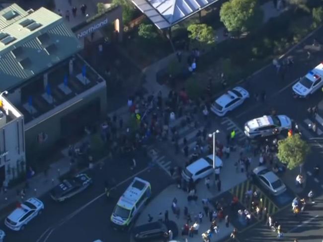 Chaotic scenes and a huge police presence outside Northland. Picture: 7News