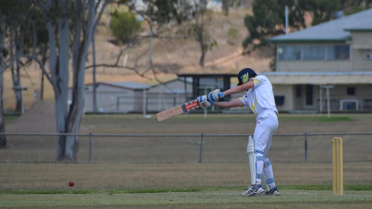 Wondai Wolves batsman Ryan Hennis sends the ball into the field during the senior cricket match in Wondai on Saturday, November 16. (Photo: Jessica McGrath)