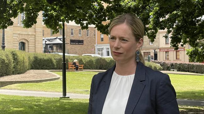 Labor leader Rebecca White speaks to media on Covid. Picture: Annie McCann.