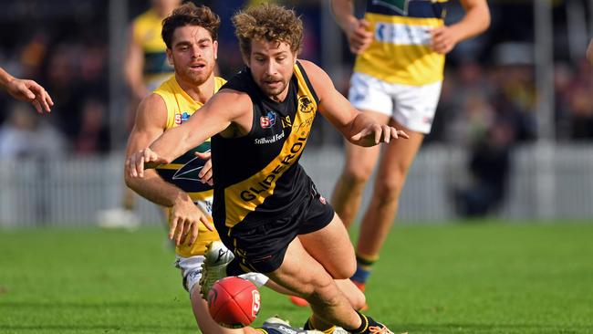 Matthew Snook was outstanding for Glenelg as it coasted to a commanding victory over Woodville-West Torrens at the Bay. Picture: Tom Huntley