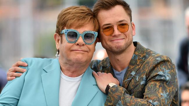 Elton John and Taron Egerton promoting Rocketman at the Cannes Film Festival. Picture: AFP