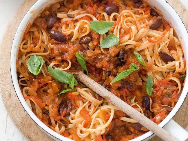 Tomato, chilli and basil pasta.