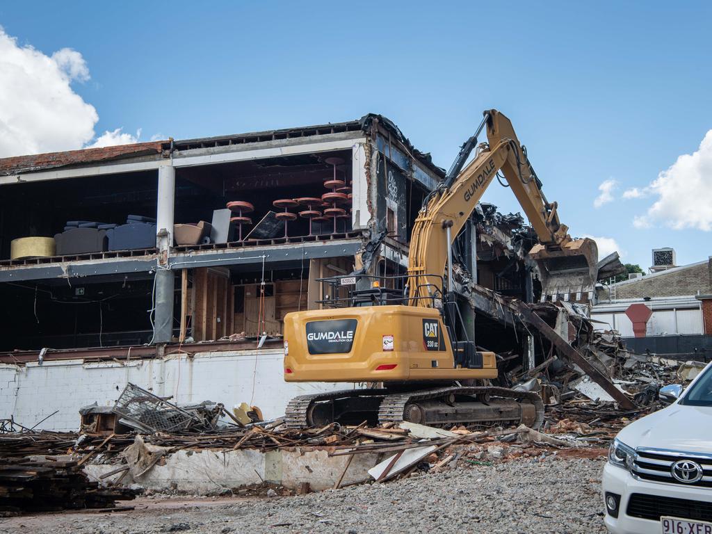 The demolition of the former The Arena and Roxy nightclub on Brunswick St in March 2022, Fortitude Valley. Picture: Brad Fleet