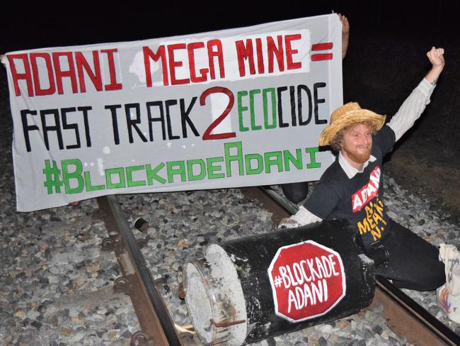 High school teacher Jesse Secomb, 37, blocked the Abbot Point Coal Terminal rail line at Mount Buckley on January 8. 