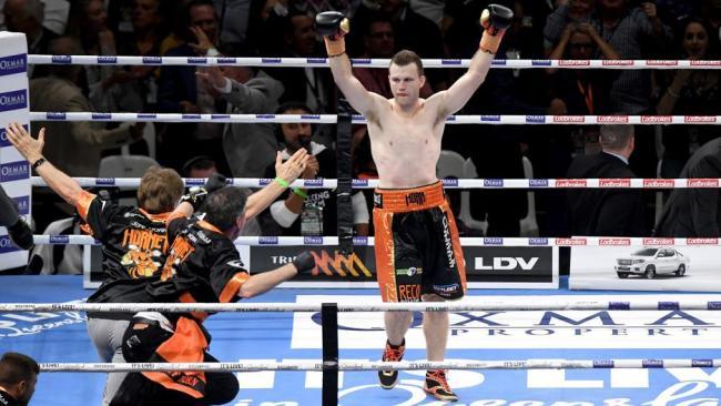 Jeff Horn celebrates his win over Anthony Mundine