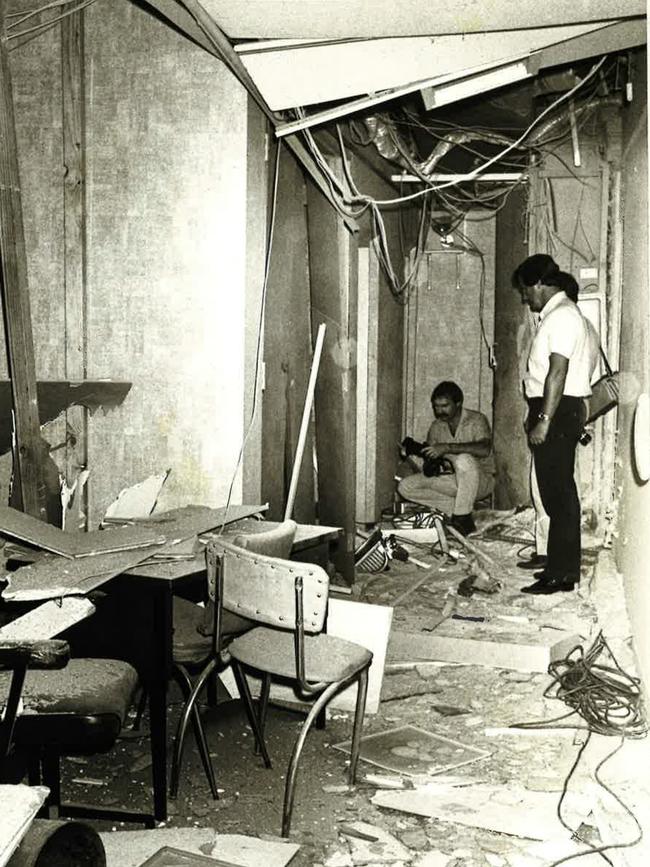 Bomb damage at Westfield Towers, Sydney 1982.