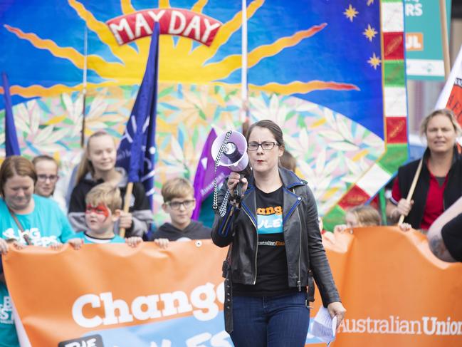 Jessica Munday fronts the May Day march in 2019. Picture: RICHARD JUPE