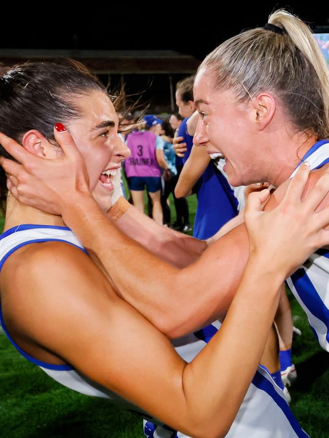 Let the North Melbourne celebrations begin. (Photo by Dylan Burns/AFL Photos via Getty Images)