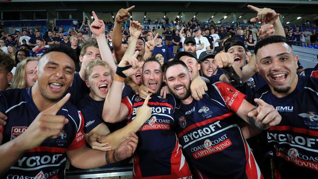 17th October 2020, Runaway Bay Seagulls celebrate winning the Gold Coast Rugby League A-Grade Grand Final against the Burleigh Bears played at CBus Stadium Photo: Scott Powick Newscorp