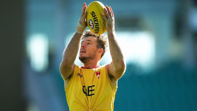 Luke Parker in action at Sydney Swans training. Picture: Getty Images