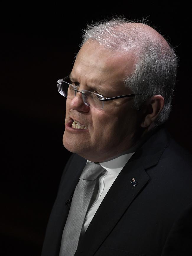 Prime Minister Scott Morrison delivers the 2019 Lowy Institute Lecture. Picture: AAP Image/Bianca De Marchi