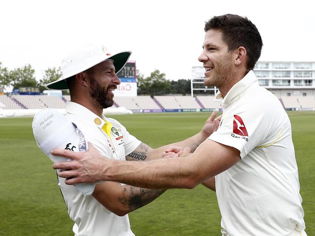 Matthew Wade and Tim Paine during the Australian practice match before the announcement of the Ashes squad. Picture: GETTY