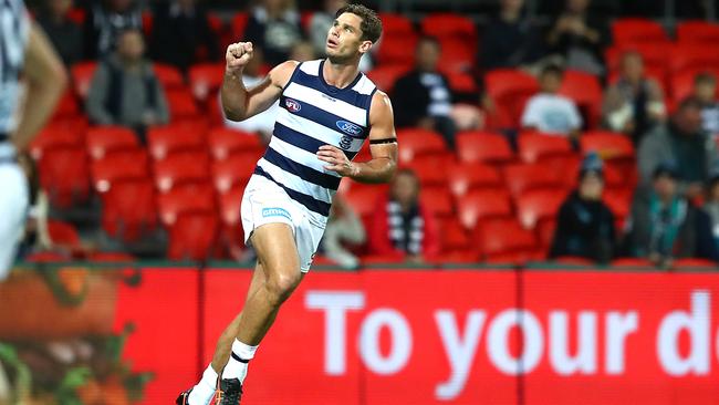 Geelong forward Tom Hawkins has enjoyed a stunning 2020 and is on track to win his first Coleman Medal. Picture: Getty Images