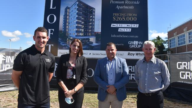 LOFT ON THE LANE: Riley Griffin, Jacinta Swart, David Bell and Brian Griffin. The development is by Griffin Group, partnered with Ray White Rockhampton for sales.