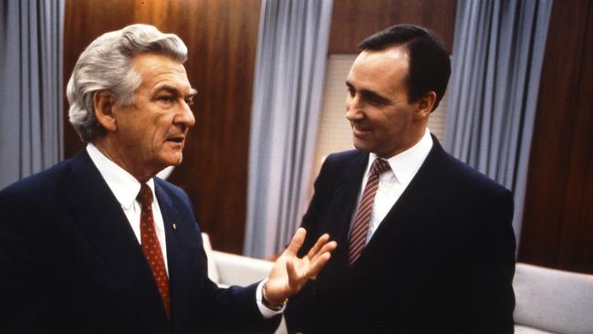 Paul Keating and Bob Hawke in the Prime Minister’s Office in 1988.