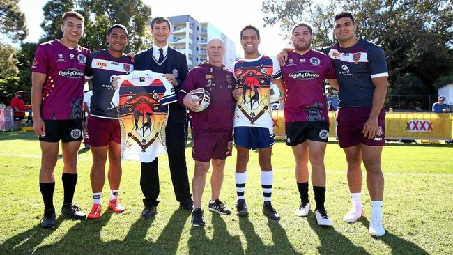 ORIGIN OF SUCCESS: Konrad Tu'ua , 18, Anthony Milford, Karne Young , 17, Allan Langer, Samual Elara, 17, George Lee, 17, and David Fifita together as the Queensland Origin team train. The next generation of representative footballers are involved in the Langer Cup and Aaron Payne Cup competitions being livestreamed on News Corp websites. Picture: Adam Head