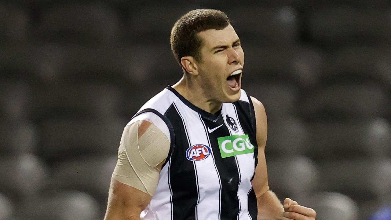 Mason Cox was a surprise substitute for the Magpies. Picture: Michael Willson/AFL Photos via Getty Images