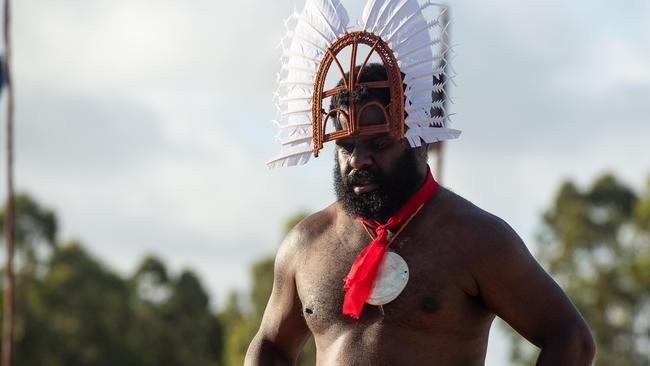 Malakhi Puertollano performs Warrior dance at Garma Festival in the Northern Territory. Picture: Pema Tamang Pakhrin